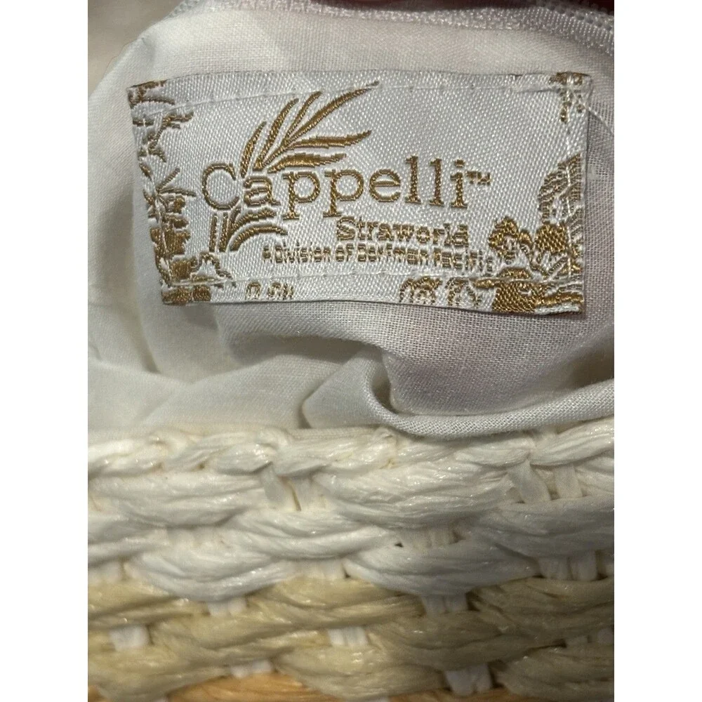 Cappelli Straworld Pastel Striped Woven Straw Raffia Crossbody Purse W/Charms